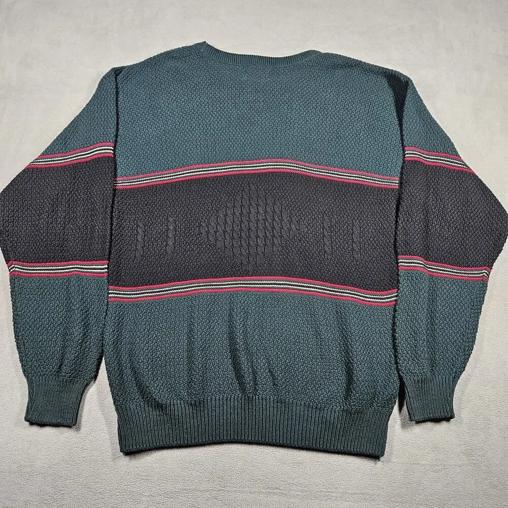 Vtg Jantzen Sweater‎ Mens Large Green Black Colorblock Pullover Grandpa USA 90s